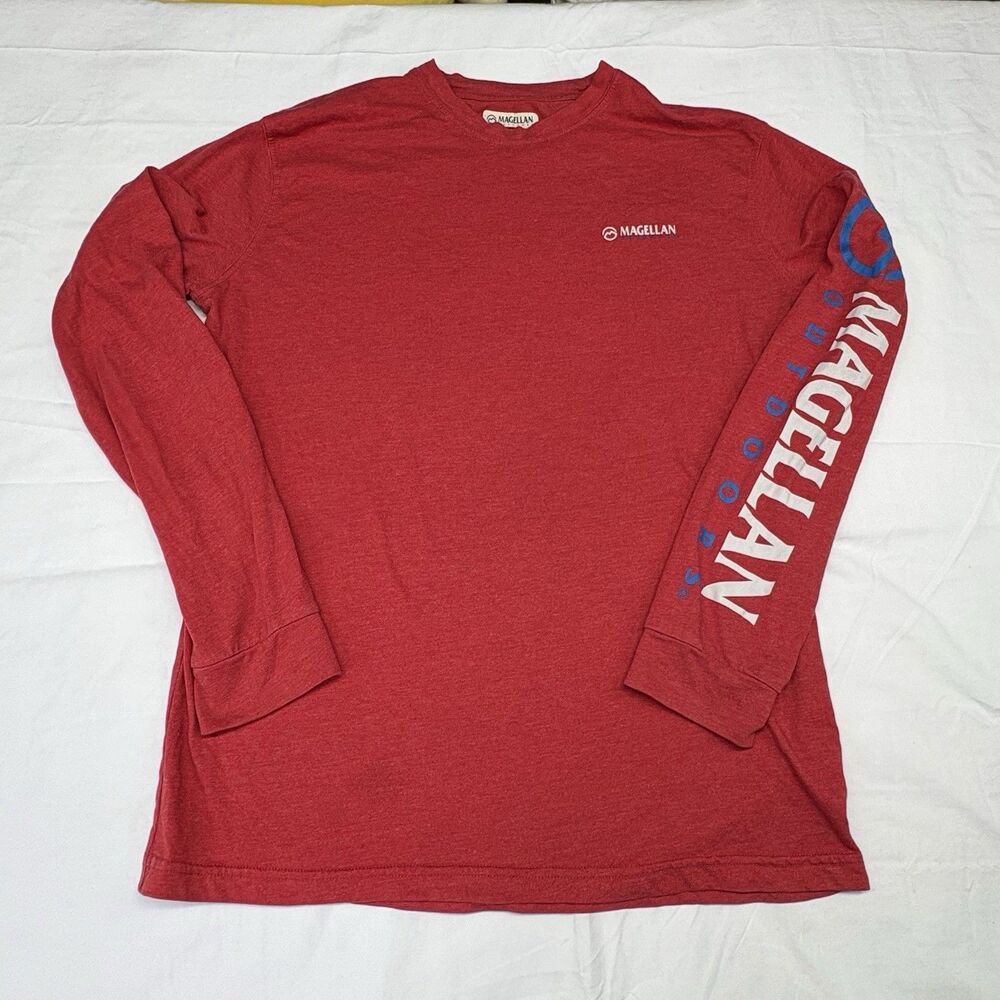 Magellan Outdoors Mens M Red Long Sleeve Logo Shirt Classic Fit Cotton Blend